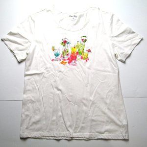 CORAL BAY Women's Medium Tropical Drink Cocktails Rhinestone Embellished T-Shirt